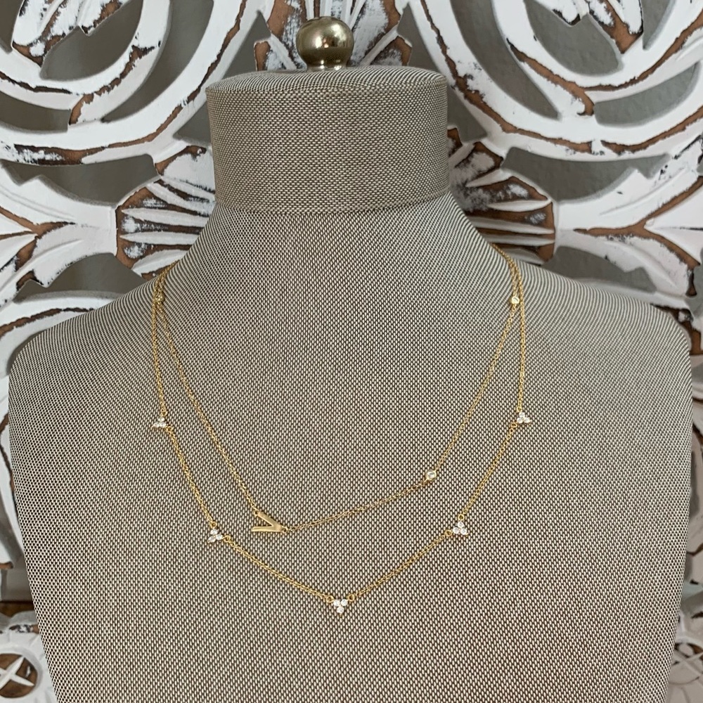 Gorjana style 18k gold letter V pendant necklace set